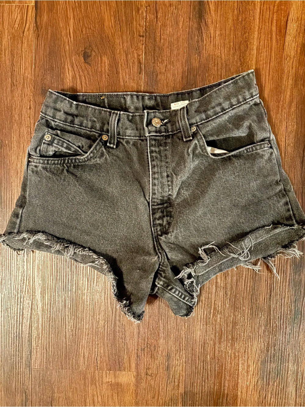 Levi Orange Tab Black Denim Cutoff Shorts